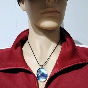 NEW men Trust in the lord oval pendant necklace silver tone leather cord